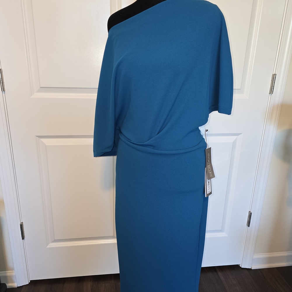 New York & Company Teal One-Shoulder Dress